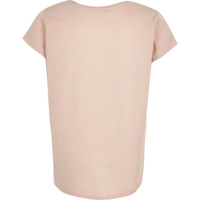 Girls light pink sequin print T-shirt